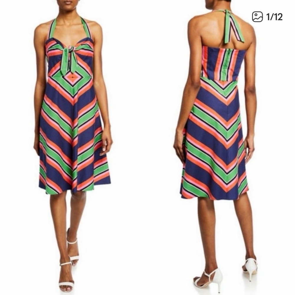 Trina Turk Rhiannon Striped Halter Tie Neck Dress